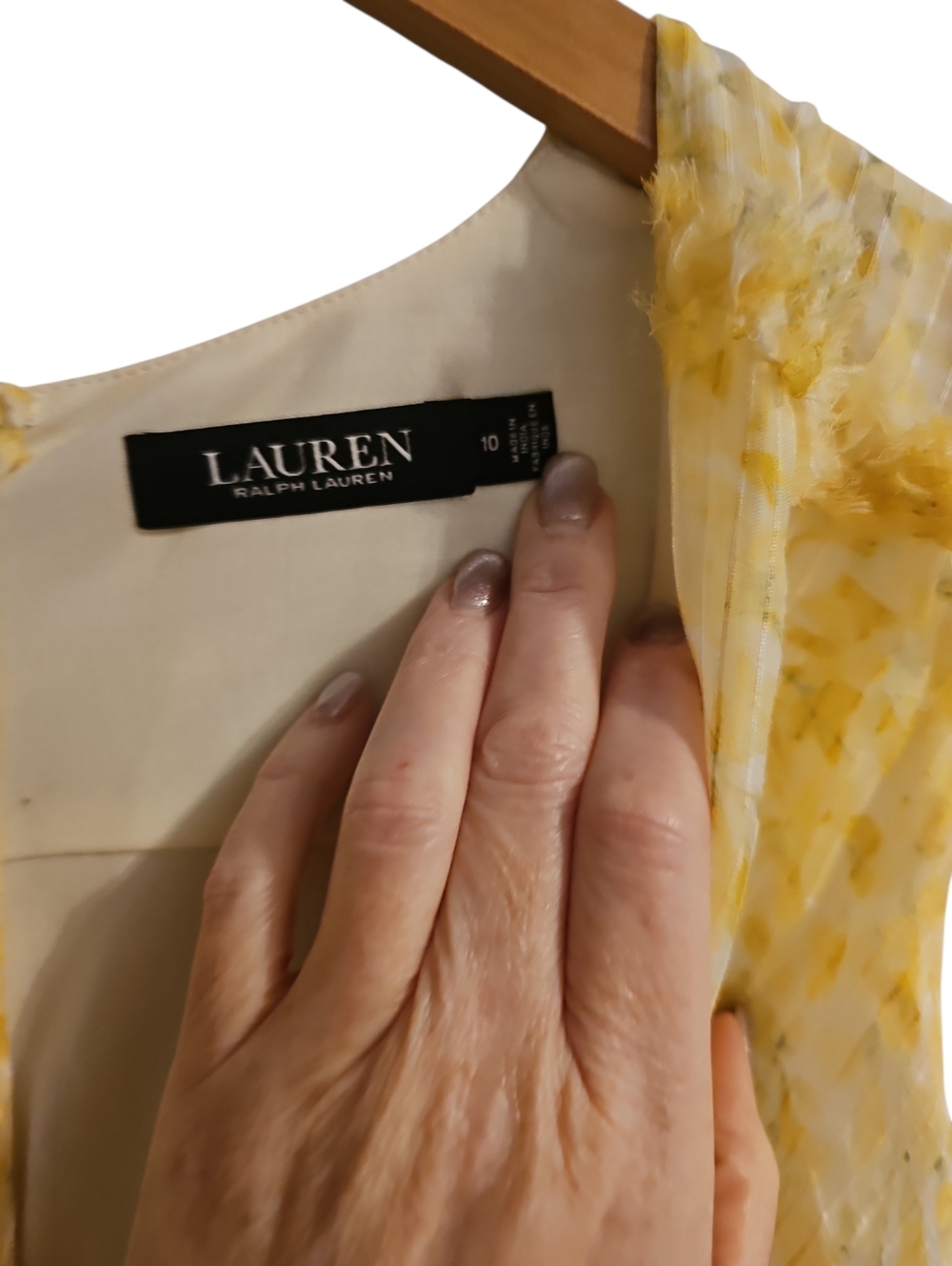 Lauren Ralph Lauren Yellow Floral Tiered Midi Dress Sleeveless Size 10 Lined - Picture 4 of 7
